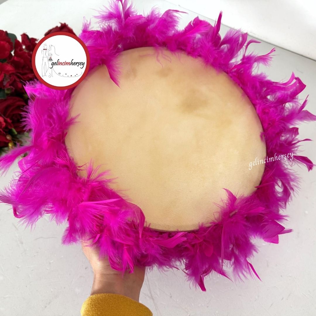 GelincimherşeyGeliniçinTüylü27cmÇapındaOrjinalDeriTefFuşya2