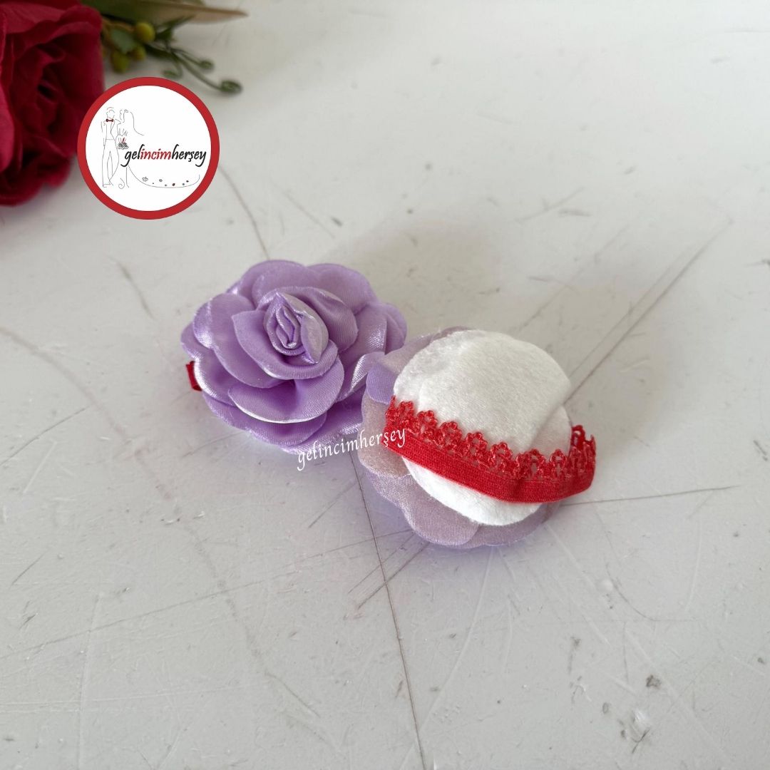 Gelincimherşey2liLastikliGülModelSatenKumaşlıPamukluGelinElGülüLila