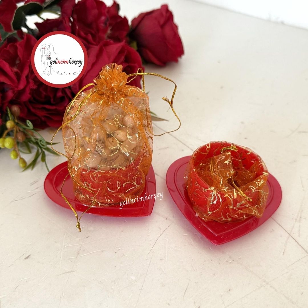 Gelincimherşey24’lüKalpliTabaktaYaldızlıKeseliHediyelikÇerezlikKırmızıTuruncu