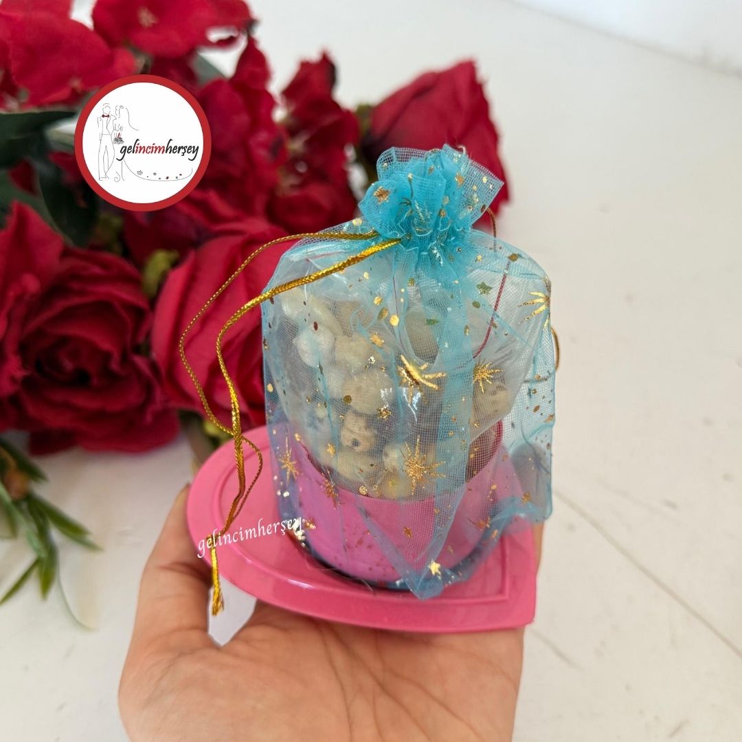 Gelincimherşey24’lüKalpliTabaktaYaldızlıKeseliHediyelikÇerezlikPembeTurkuaz1