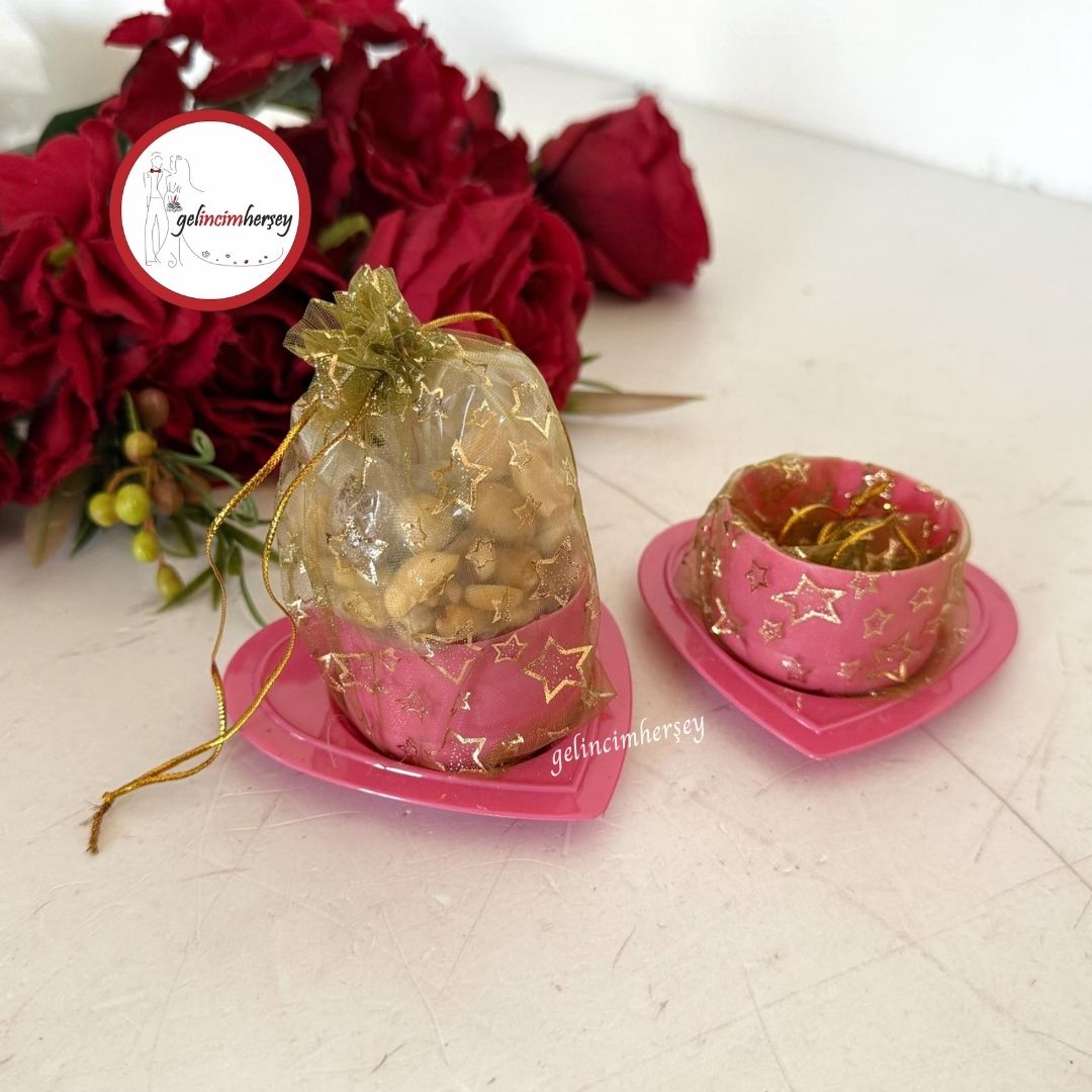 Gelincimherşey24’lüKalpliTabaktaYaldızlıKeseliHediyelikÇerezlikPembeYeşil1