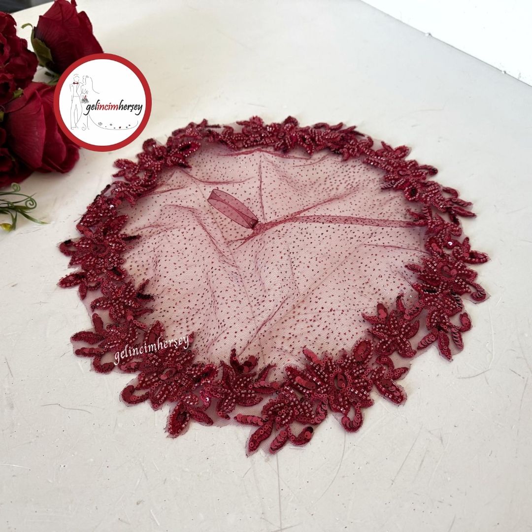GelincimherşeyBoncukişliDantelliGelinHalayMendiliBordo