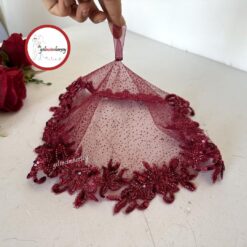 Gelincimherşey Boncuk İşlemeli Dantelli Gelin Halay Mendili - BORDO