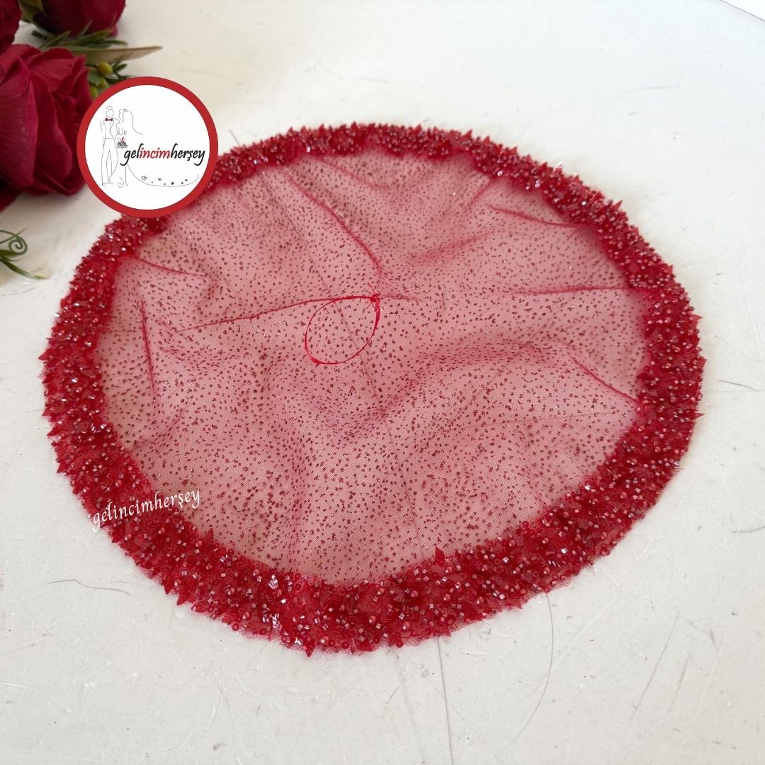 GelincimherşeyBoncukişliSuTaşıKenarlıGelinHalayMendiliKırmızı