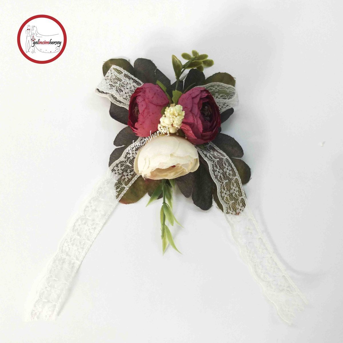 GelincimherşeyÇiçekliİğneliBohçaSüsüBordoKrem