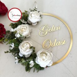 Gelincimherşey Altın Renk Çiçekli Gelin Odası Kapı Süsü