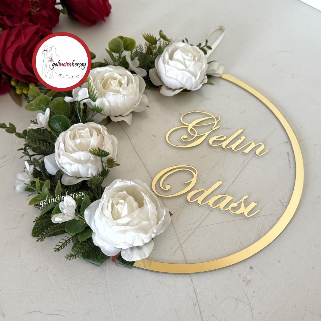 GelincimherşeyÇiçekliYazılıGelinOdasıKapıSüsüAltın1