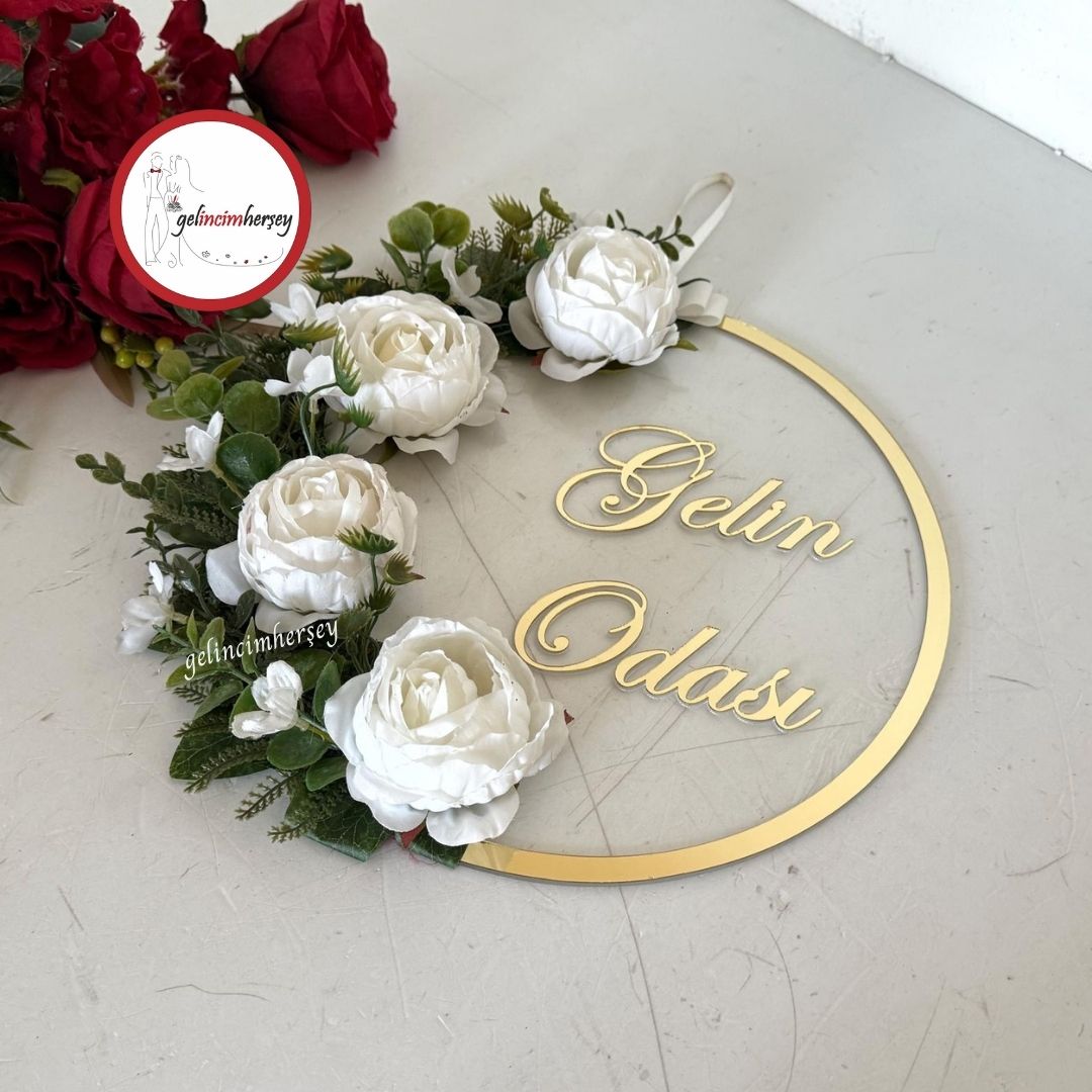 GelincimherşeyÇiçekliYazılıGelinOdasıKapıSüsüAltın2