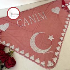 Gelincimherşey Ay Yıldızlı Kırmızı Yazılı Üçgen Şal - CANIM