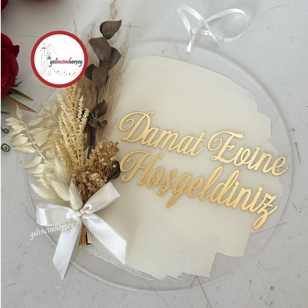 Gelincimherşey Kuru Çiçekli Damat Evine Hoşgeldiniz Kapı Süsü