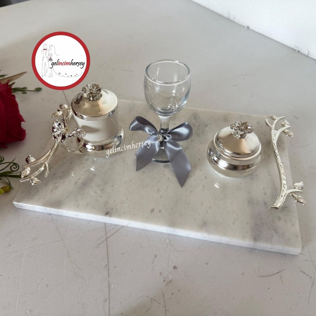 GelincimherşeyMermerKulpluDamatKahvesiTepsisiGümüş1