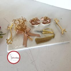 Gelincimherşey Kuru Çiçek Süslemeli Kulplu Gerçek Mermer Nişan Tepsisi - ALTIN