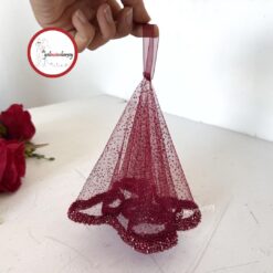 Gelincimherşey Bordo Sık Boncuk İşlemeli Gelin Halay Mendili