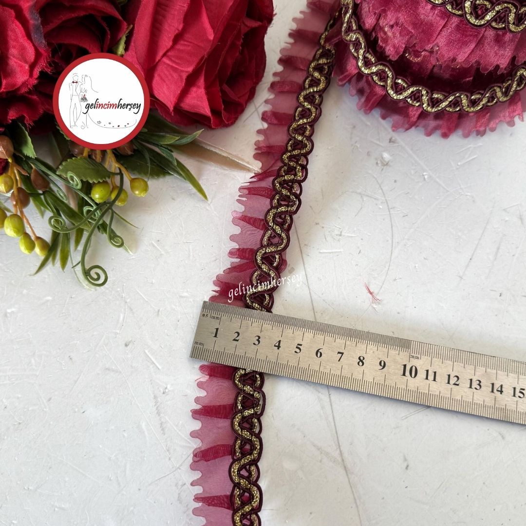 GelincimherşeyDekoratifŞeritTırtıklıFırfırBordoGold