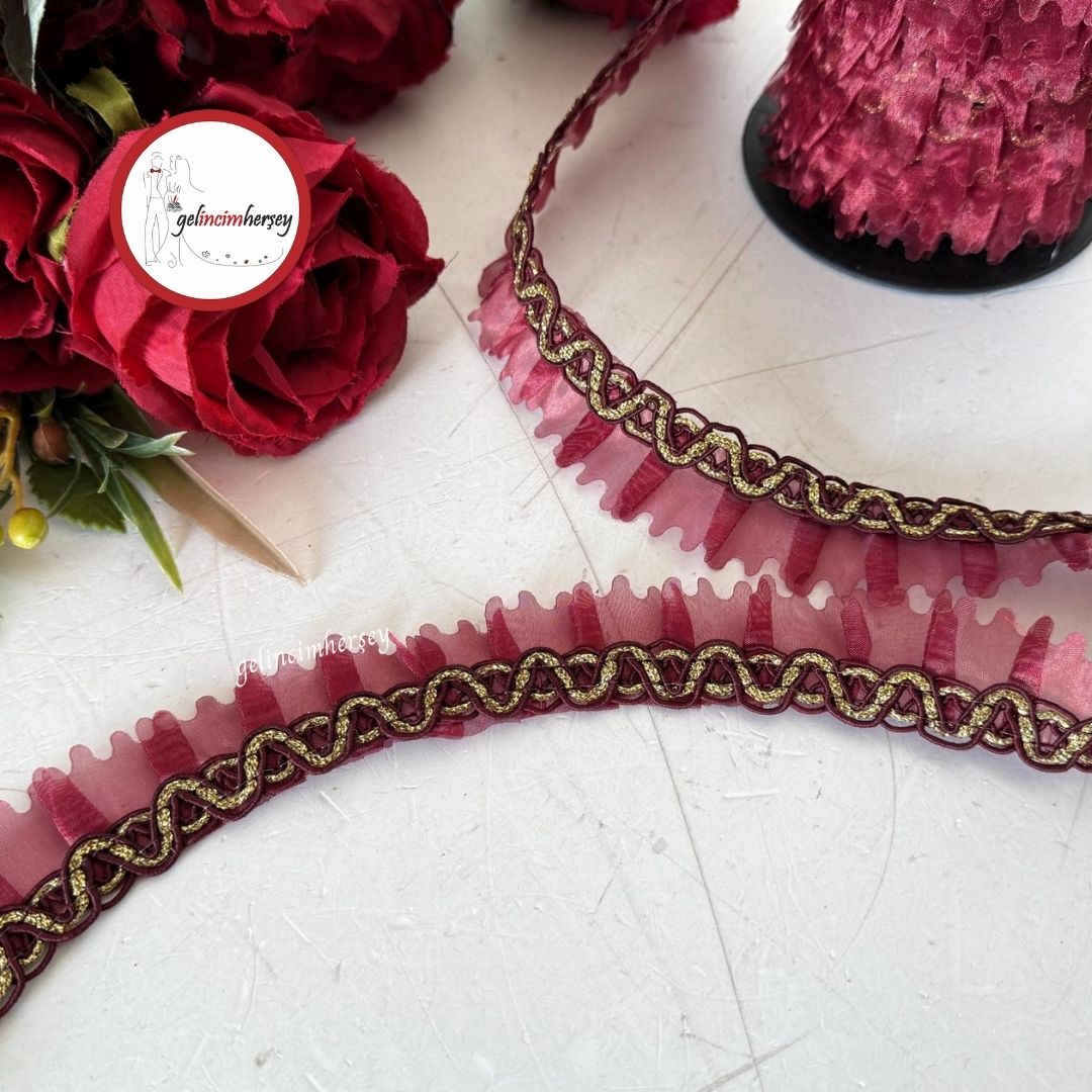 GelincimherşeyDekoratifŞeritTırtıklıFırfırBordoGold2