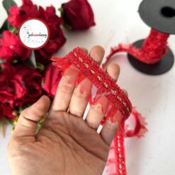 Gelincimherşey Dekoratif Şerit Tırtıklı Fırfır 3.5 cm 5 mt - KIRMIZI - ALTIN