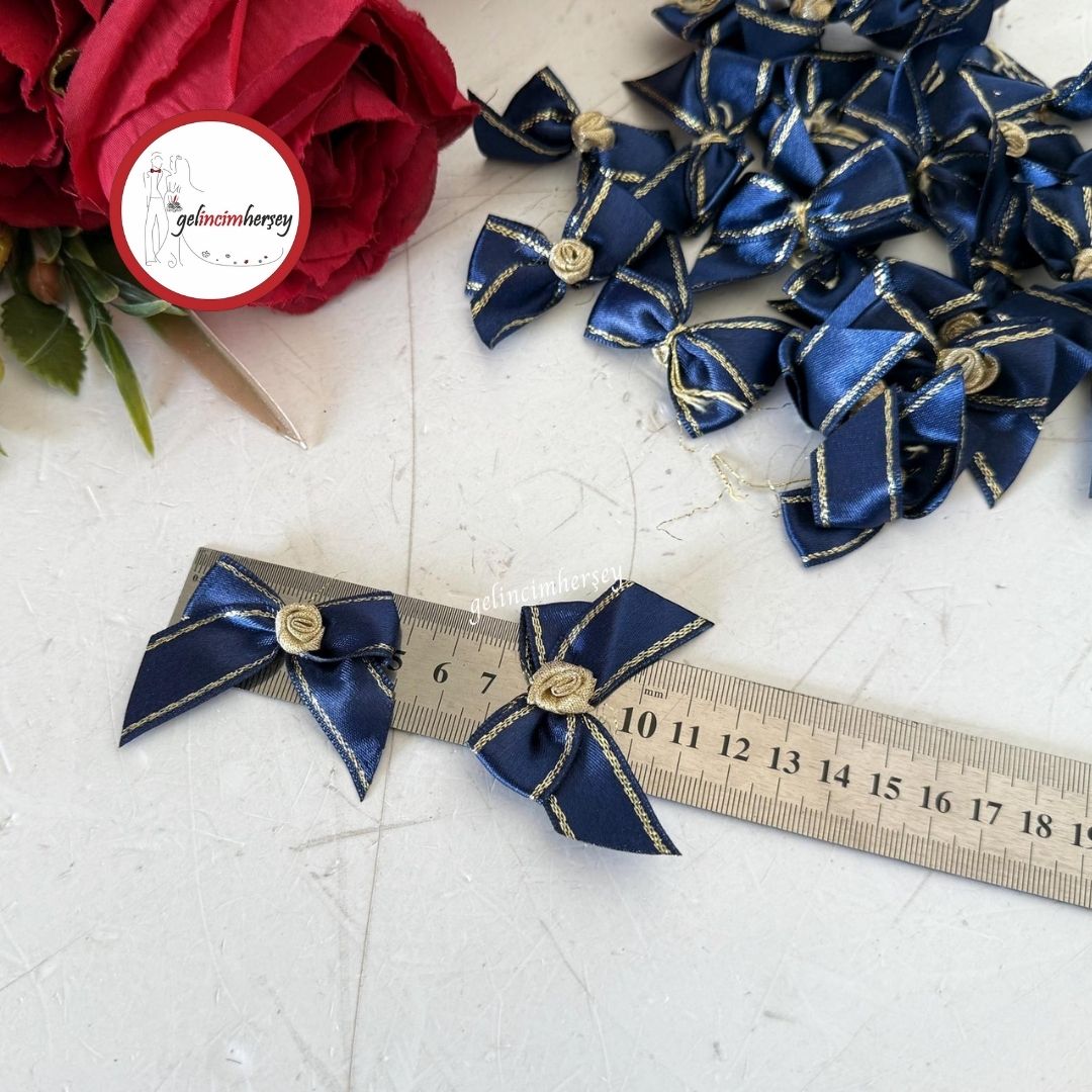 GelincimherşeyGüllüSatenFiyonkKurdele25AdetLacivert