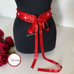 Gelincimherşey Kırmızı Örgülü İncili Gelin Kuşağı - Çiçekli