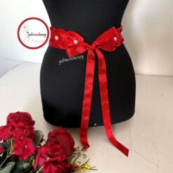 Gelincimherşey Kırmızı Örgülü İncili Gelin Kuşağı - Kalpli