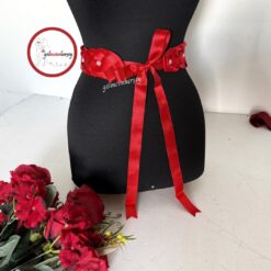 Gelincimherşey Kırmızı Örgülü İncili Gelin Kuşağı - Klasik