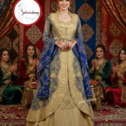 Gelincimherşey Saks Mavi Altın İşlemeli Hürrem Model Kaftan Bindallı