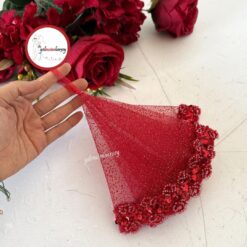 Gelincimherşey Boncuk İşlemeli Gelin Mendili - KIRMIZI - GÜMÜŞ