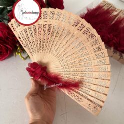 Gelincimherşey 20'li Çiçekli Tüylü Ahşap Yelpaze Hediyelik