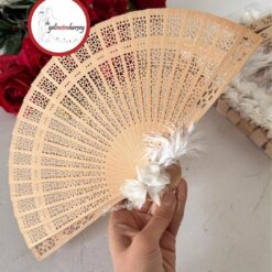 Gelincimherşey 20'li Çiçekli Tüylü Ahşap Yelpaze Hediyelik - EKRU