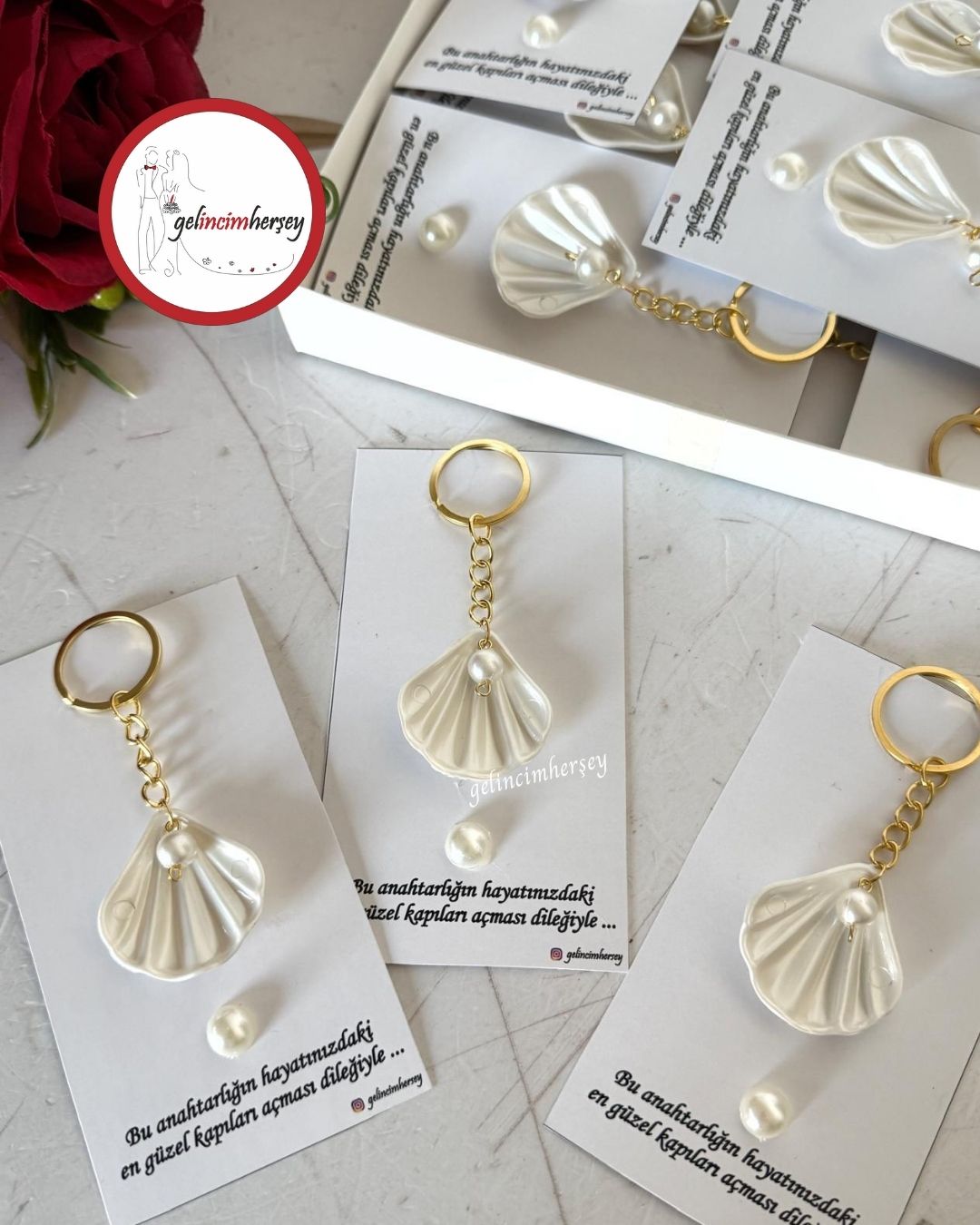 Gelincimherşey25'liDenizKabukGörünümlüİnciliAnahtarlıkHediyelik2
