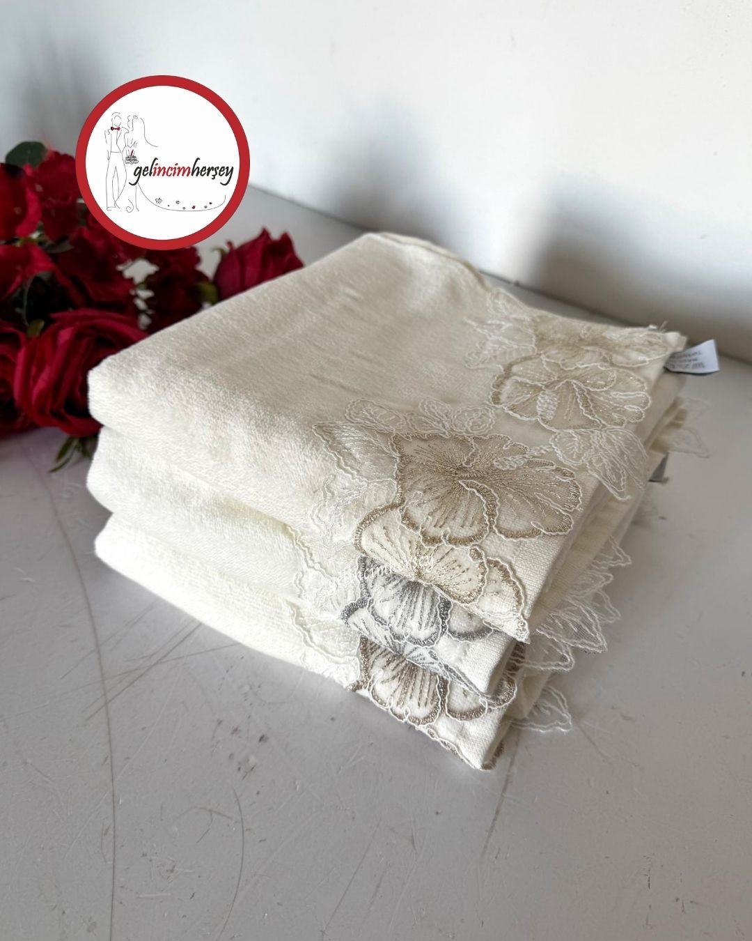 Gelincimherşey3'lüKremLüksNakışlıFransızGüpürlüElYüzHavlusu1