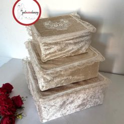 Gelincimherşey 3'lü Nişan Çeyiz Bohçası İçin Dantelli Kadife Hurç - BEJ