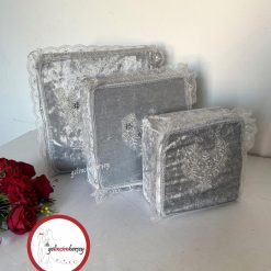 Gelincimherşey 3'lü Nişan Çeyiz Bohçası İçin Dantelli Kadife Hurç - GRİ