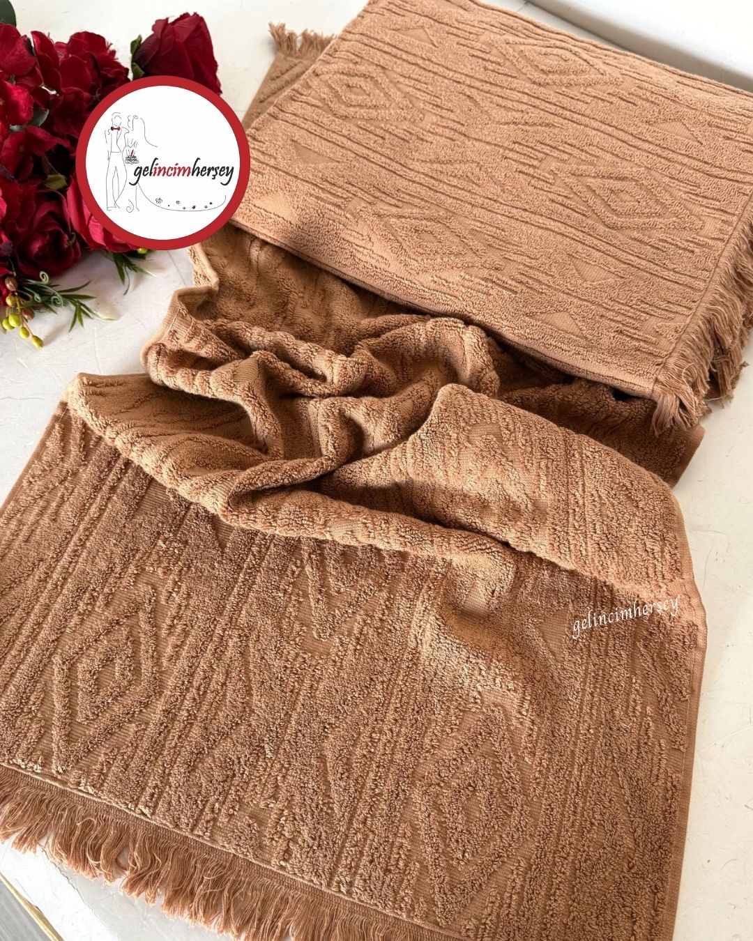 GelincimherşeyEtnikDesen2'liBanyoHavluSetiCamel