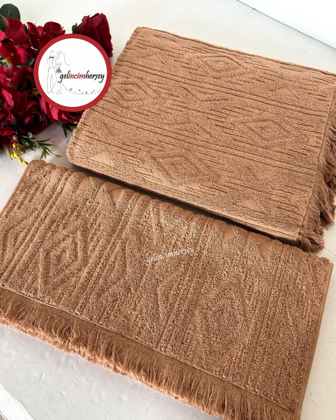 GelincimherşeyEtnikDesen2'liBanyoHavluSetiCamel1