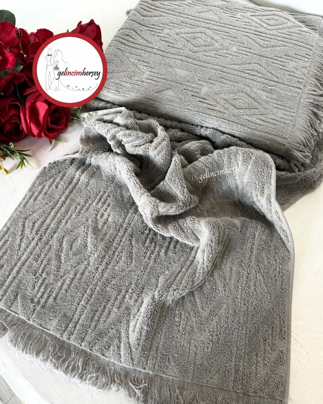 GelincimherşeyEtnikDesen2'liBanyoHavluSetiGri
