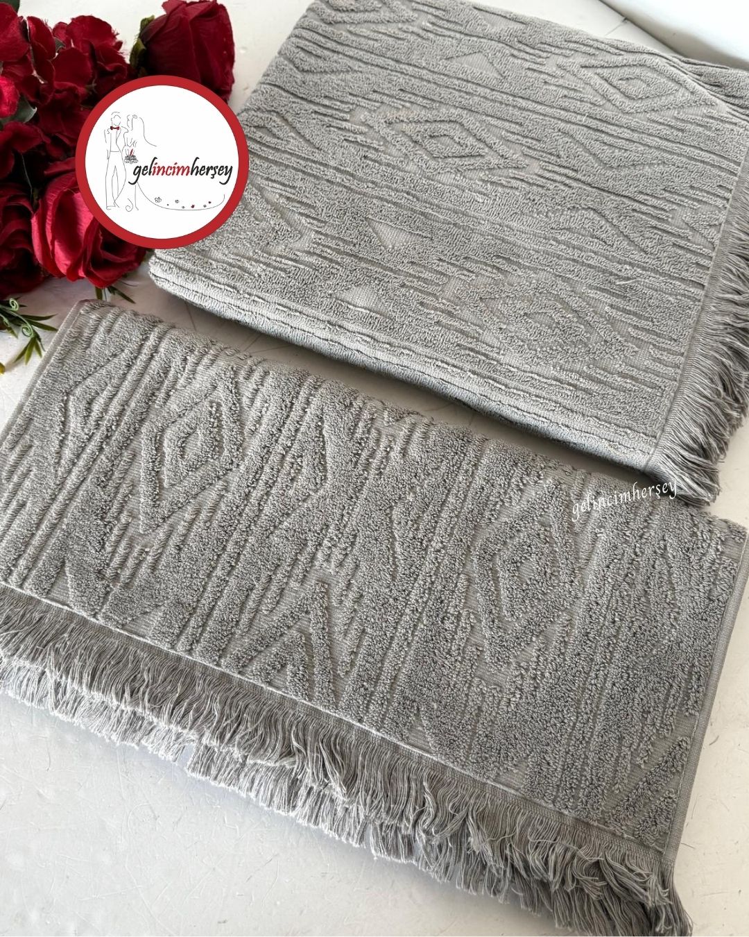 GelincimherşeyEtnikDesen2'liBanyoHavluSetiGri1
