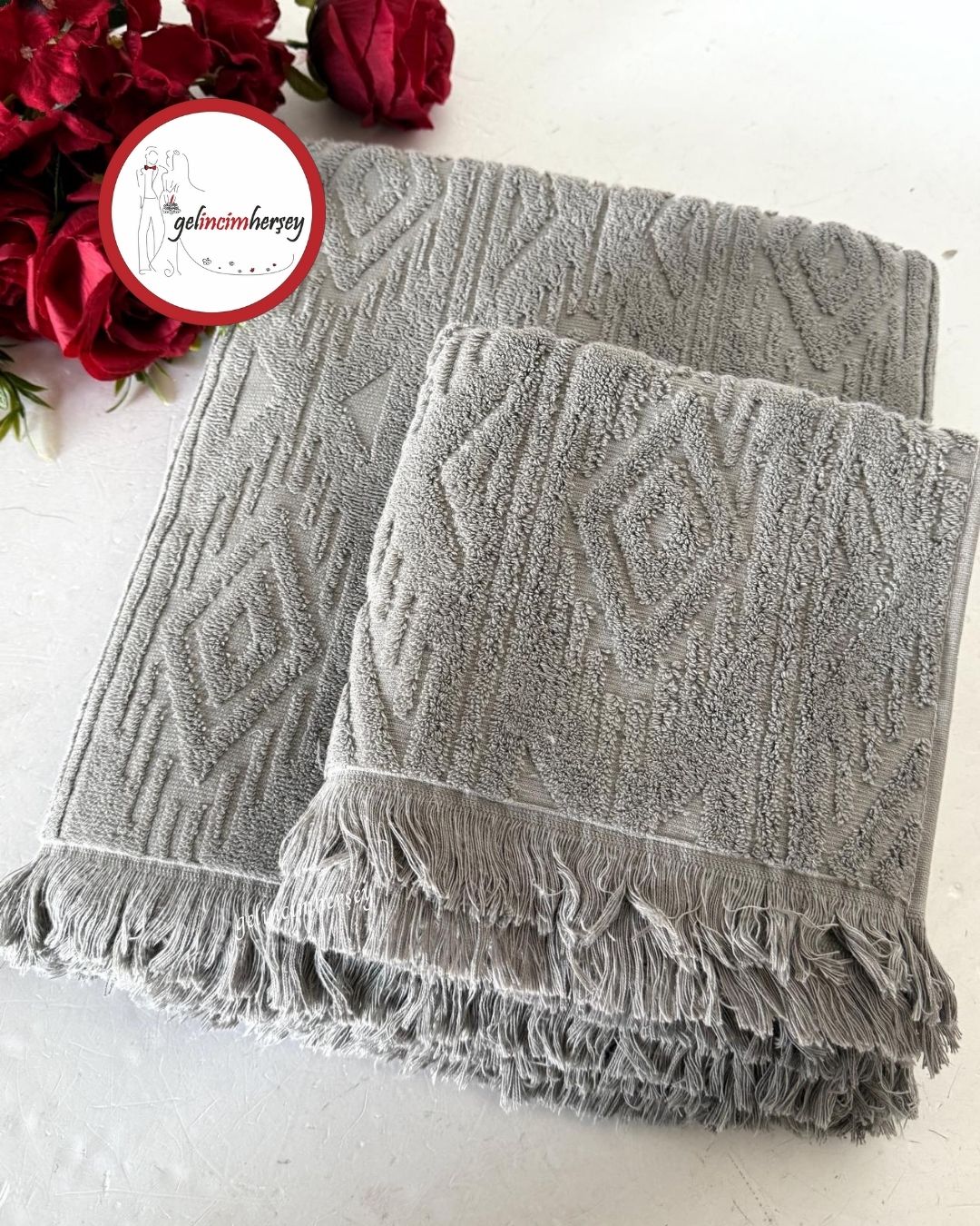 GelincimherşeyEtnikDesen2'liBanyoHavluSetiGri2