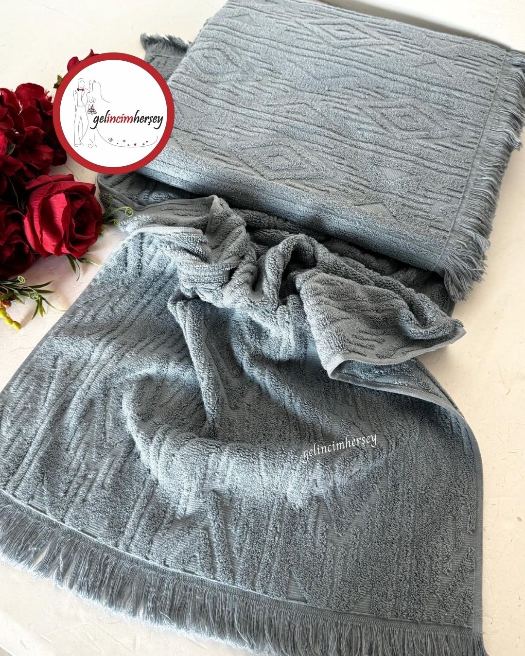 GelincimherşeyEtnikDesen2'liBanyoHavluSetiMavi