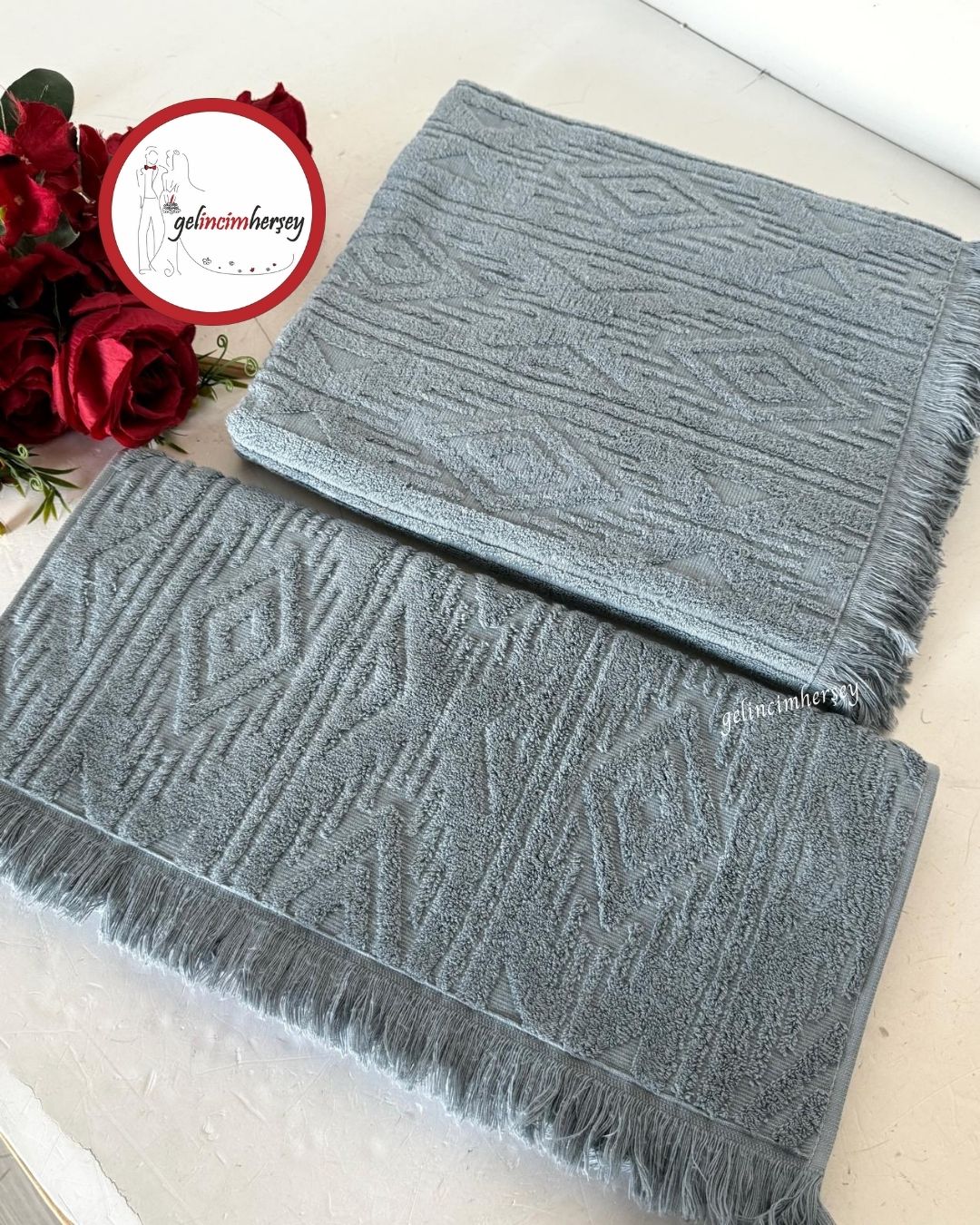 GelincimherşeyEtnikDesen2'liBanyoHavluSetiMavi1