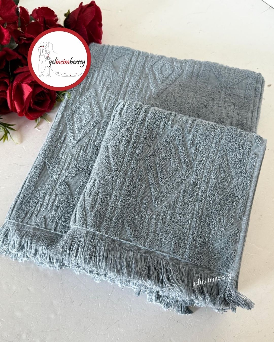 GelincimherşeyEtnikDesen2'liBanyoHavluSetiMavi2