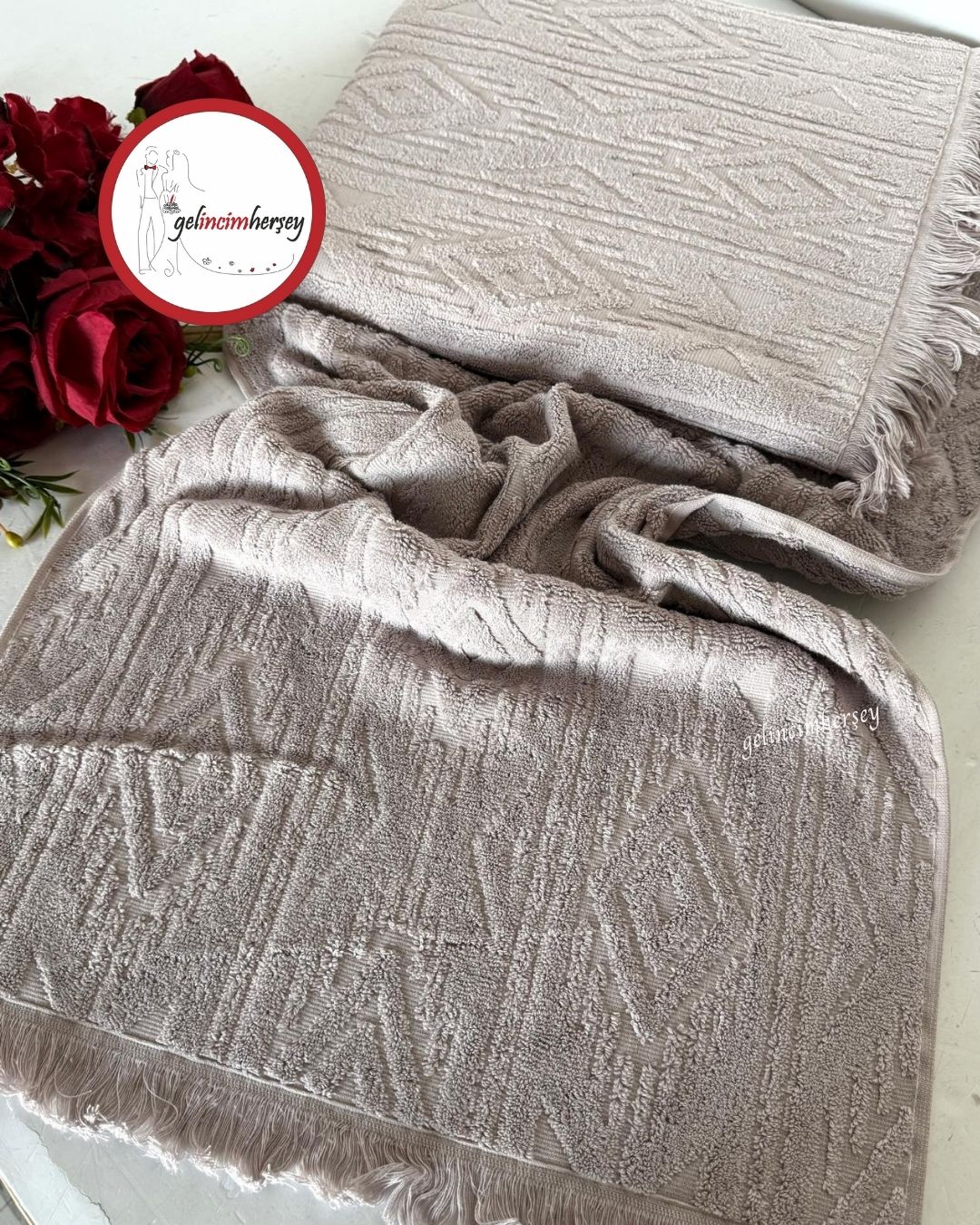 GelincimherşeyEtnikDesen2'liBanyoHavluSetiPudra