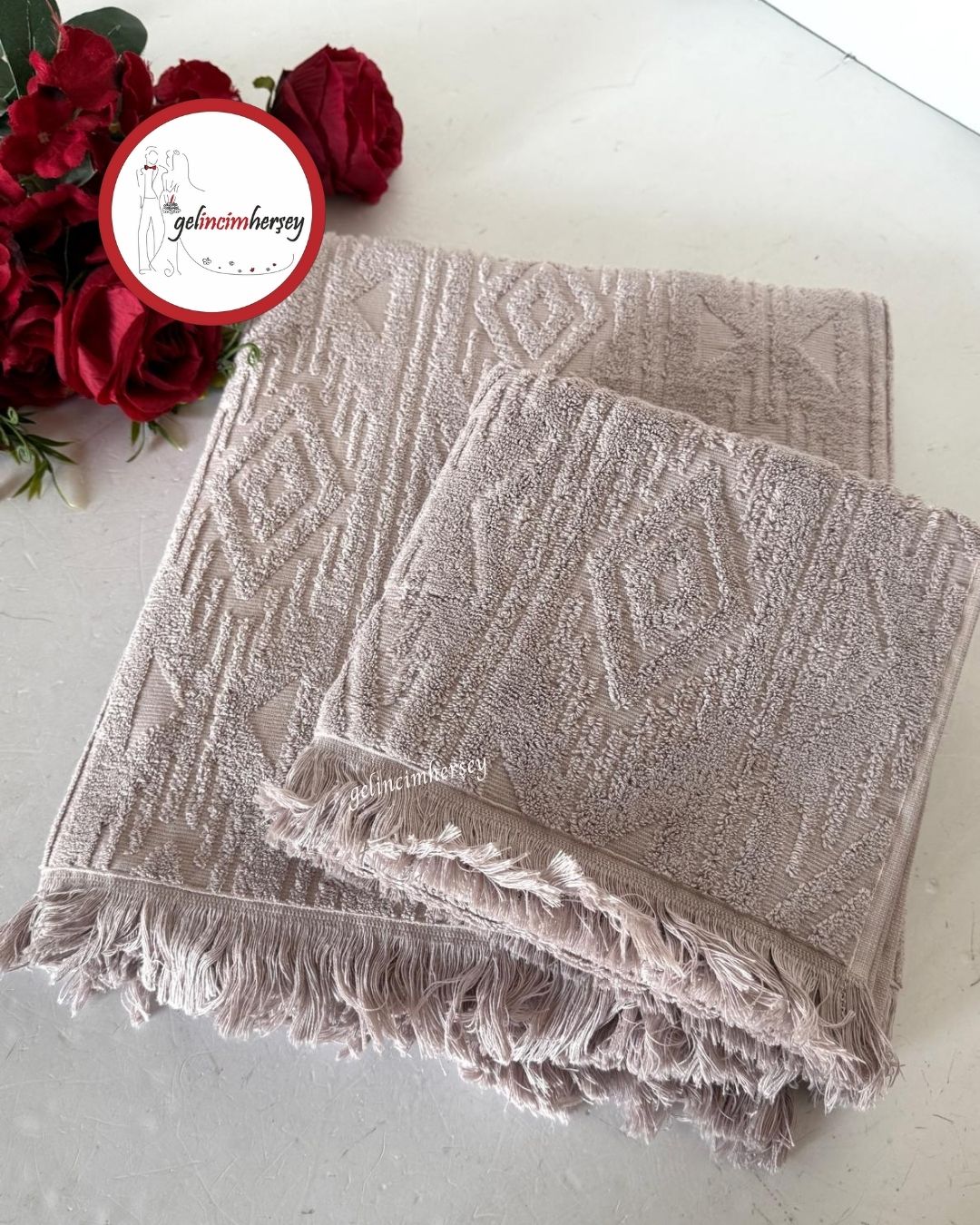GelincimherşeyEtnikDesen2'liBanyoHavluSetiPudra1