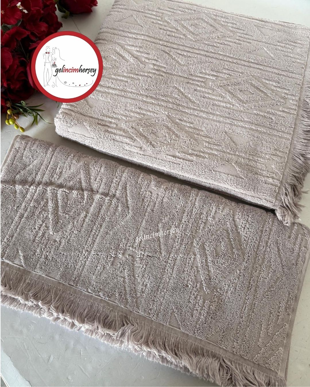 GelincimherşeyEtnikDesen2'liBanyoHavluSetiPudra2