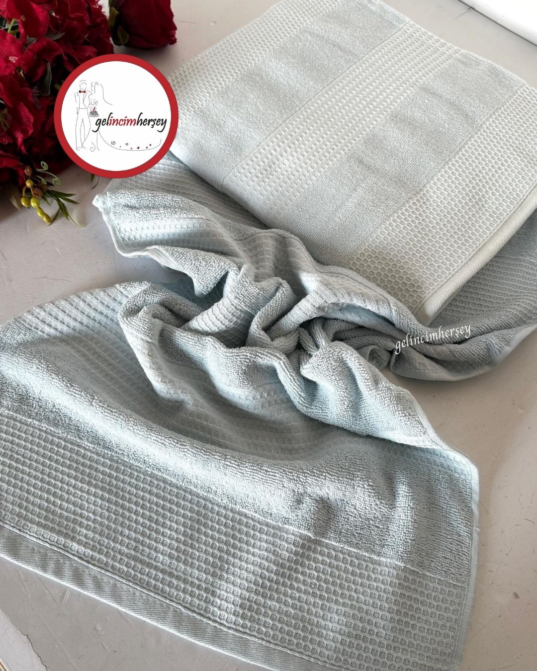 GelincimherşeyFrancesDesenli2'liBanyoHavluSetiBebeMavi