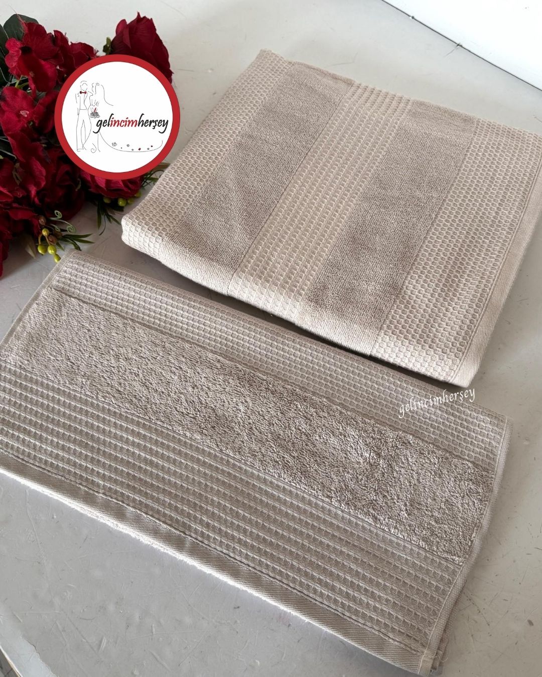 GelincimherşeyFrancesDesenli2'liBanyoHavluSetiBej1