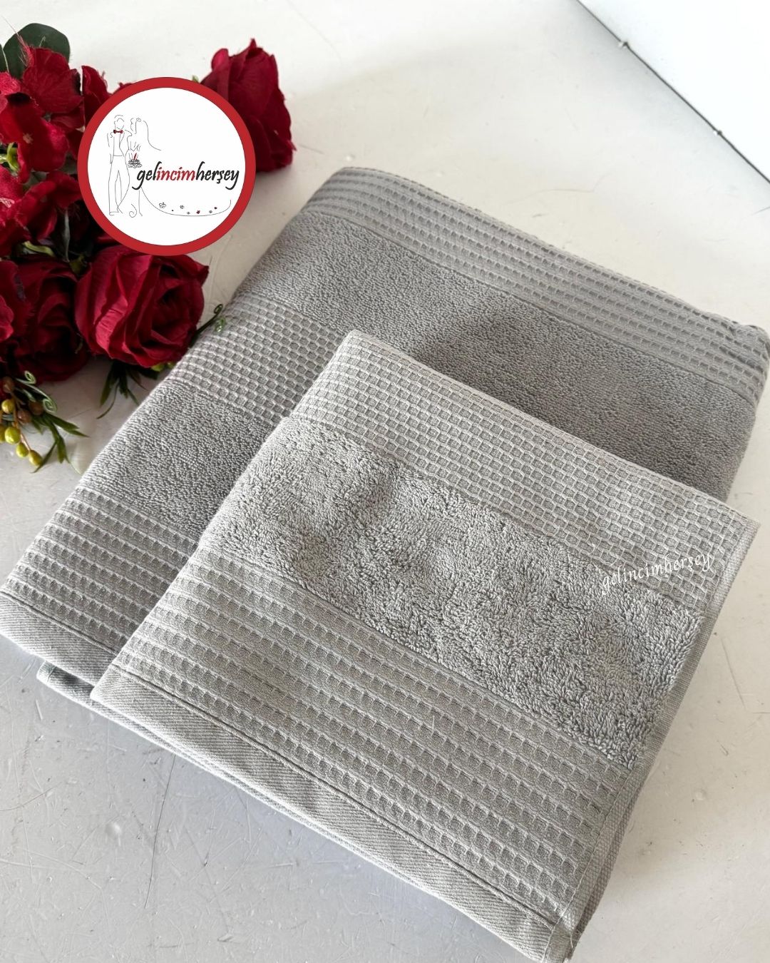 GelincimherşeyFrancesDesenli2'liBanyoHavluSetiGri