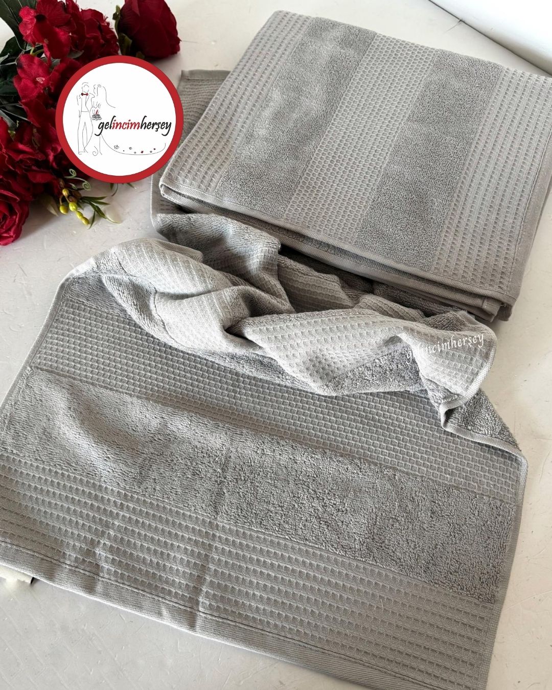 GelincimherşeyFrancesDesenli2'liBanyoHavluSetiGri2