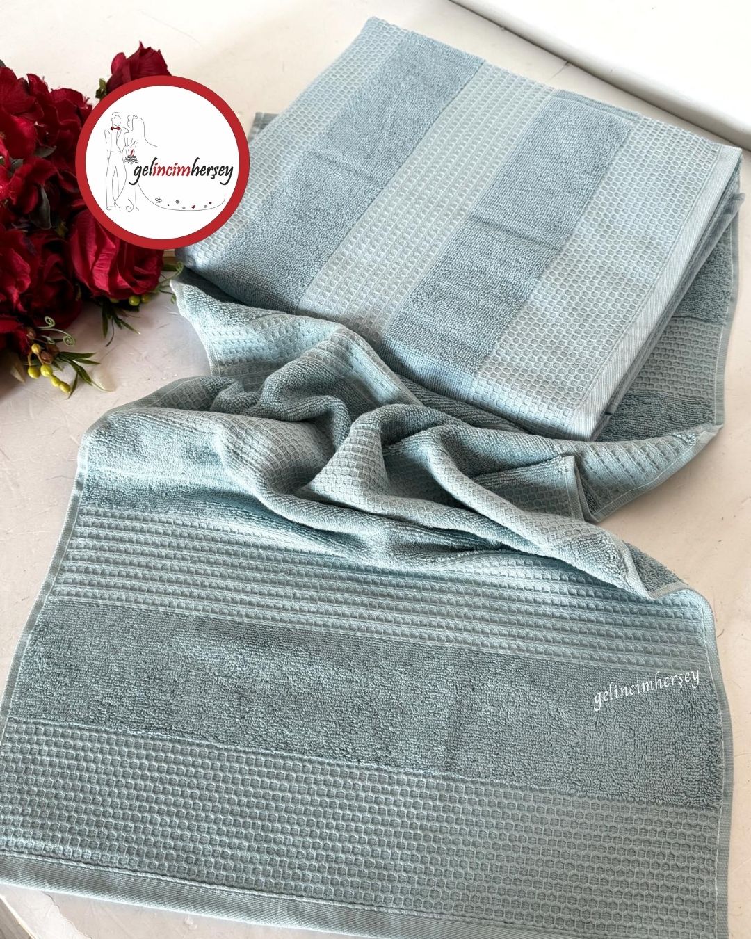 GelincimherşeyFrancesDesenli2'liBanyoHavluSetiMavi