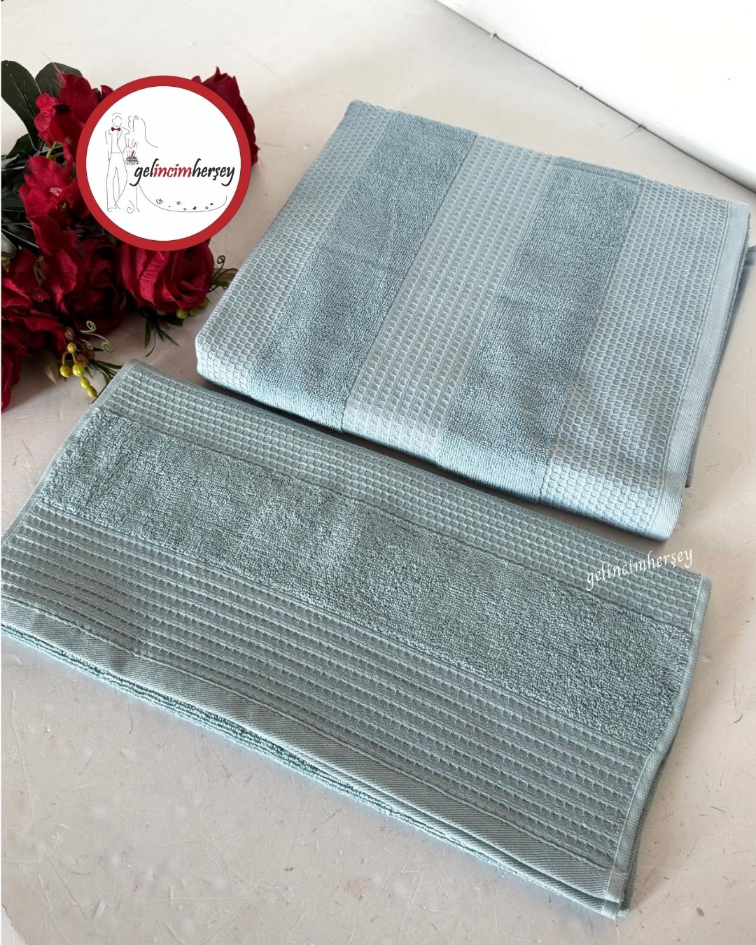GelincimherşeyFrancesDesenli2'liBanyoHavluSetiMavi2