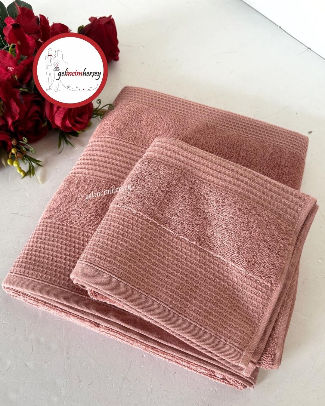 GelincimherşeyFrancesDesenli2'liBanyoHavluSetiPembe